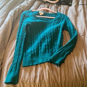 Turquoise long sleeve v neck knitted sweater